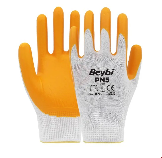 Beybi Polyemit Örme Eldiven Pn5 Beyaz-Sarı No:10