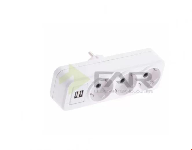 Far 19220008 Golyat 2 USB' li 3'lü Fiş Priz