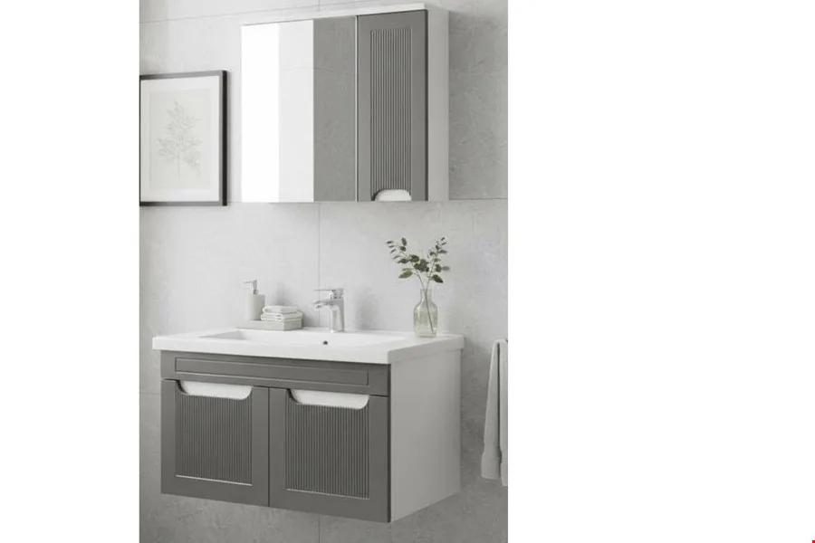 Fiba Yiğit 80 cm Banyo Dolabı Antrasit - Beyaz