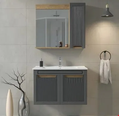İpek Antrasit Gri 80'lik Banyo Dolabı + Lavabo