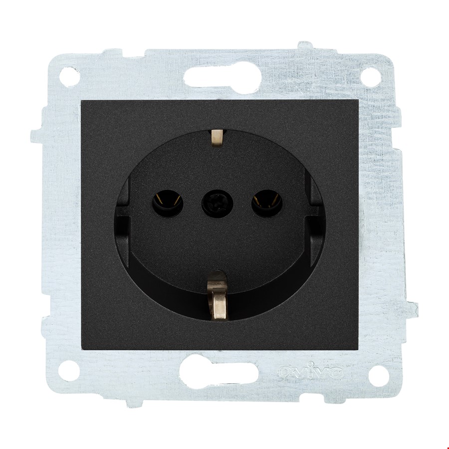 Ovivo 600-000317-217 Topraklı Priz Modül+Kapak Metalik Siyah