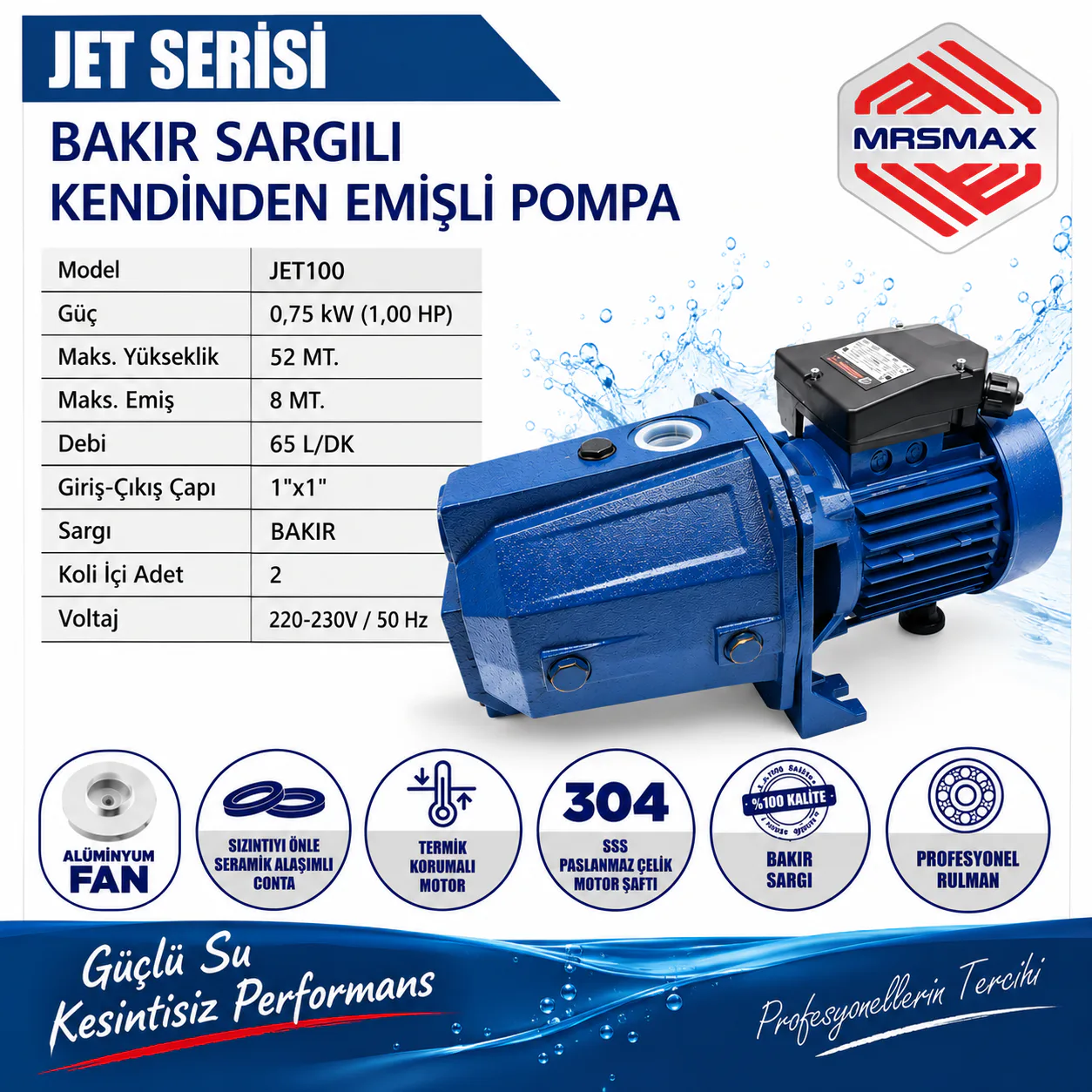 MRSMAX BAKIR SARGI JET SU POMPA 1 HP