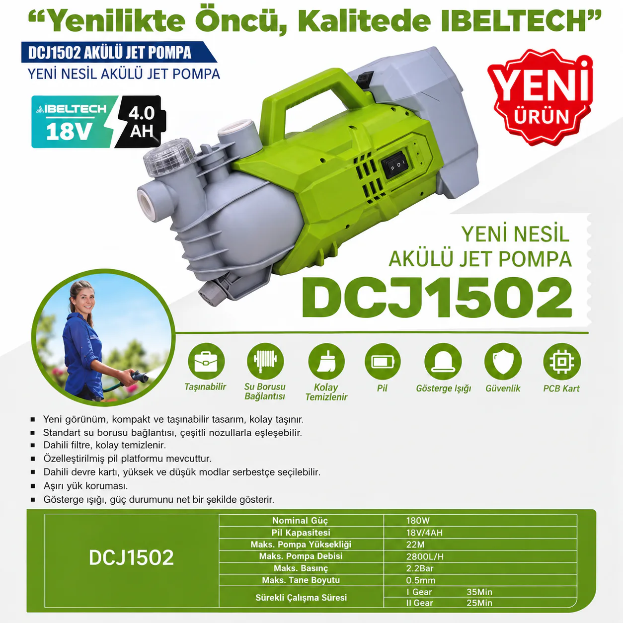 İBELTECH ŞARJLI JET SU POMPA
