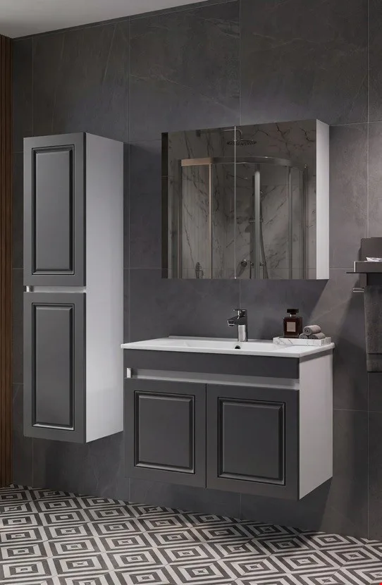 Fiba Arya Banyo Dolabı Beyaz Antrasit 80 Cm