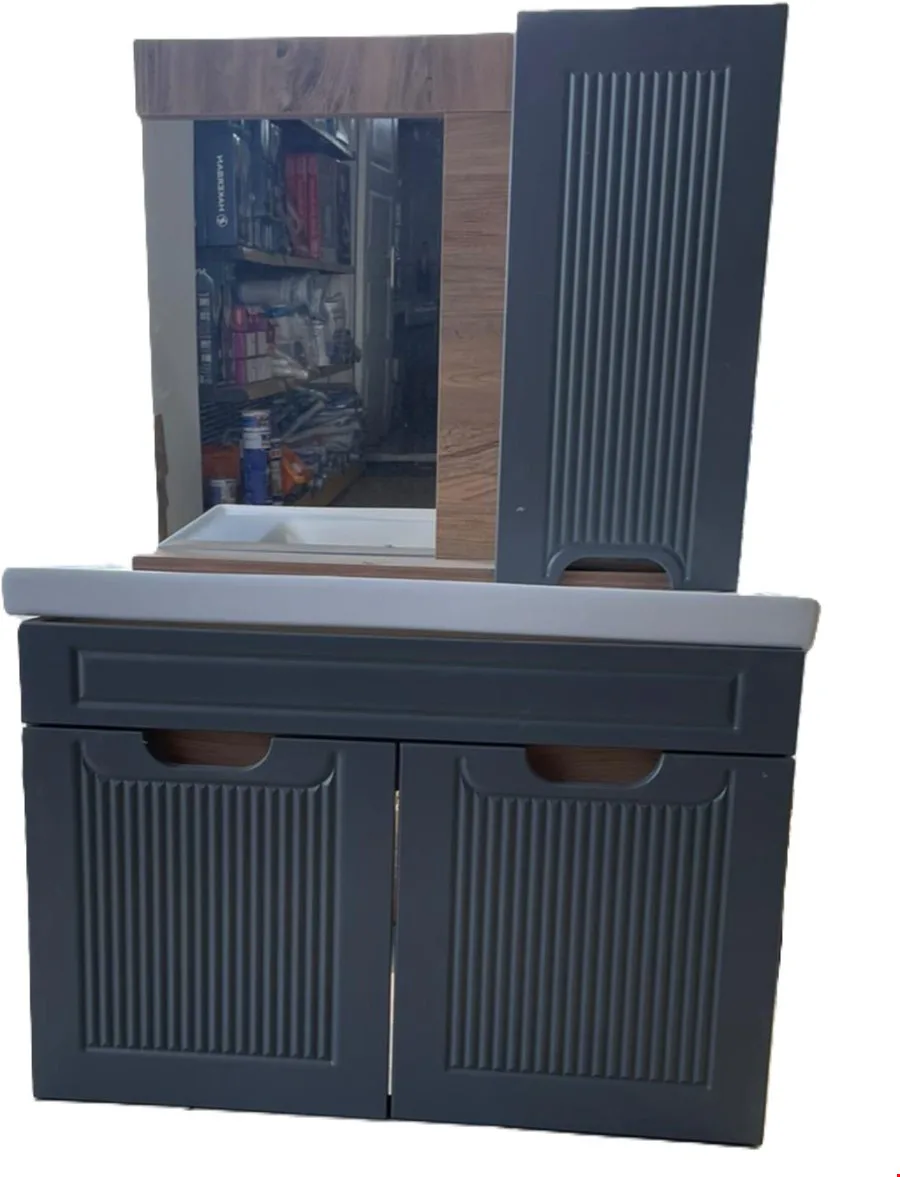 İpek Banyo Dolabı Antrasit Gri Lavabolu 80 cm