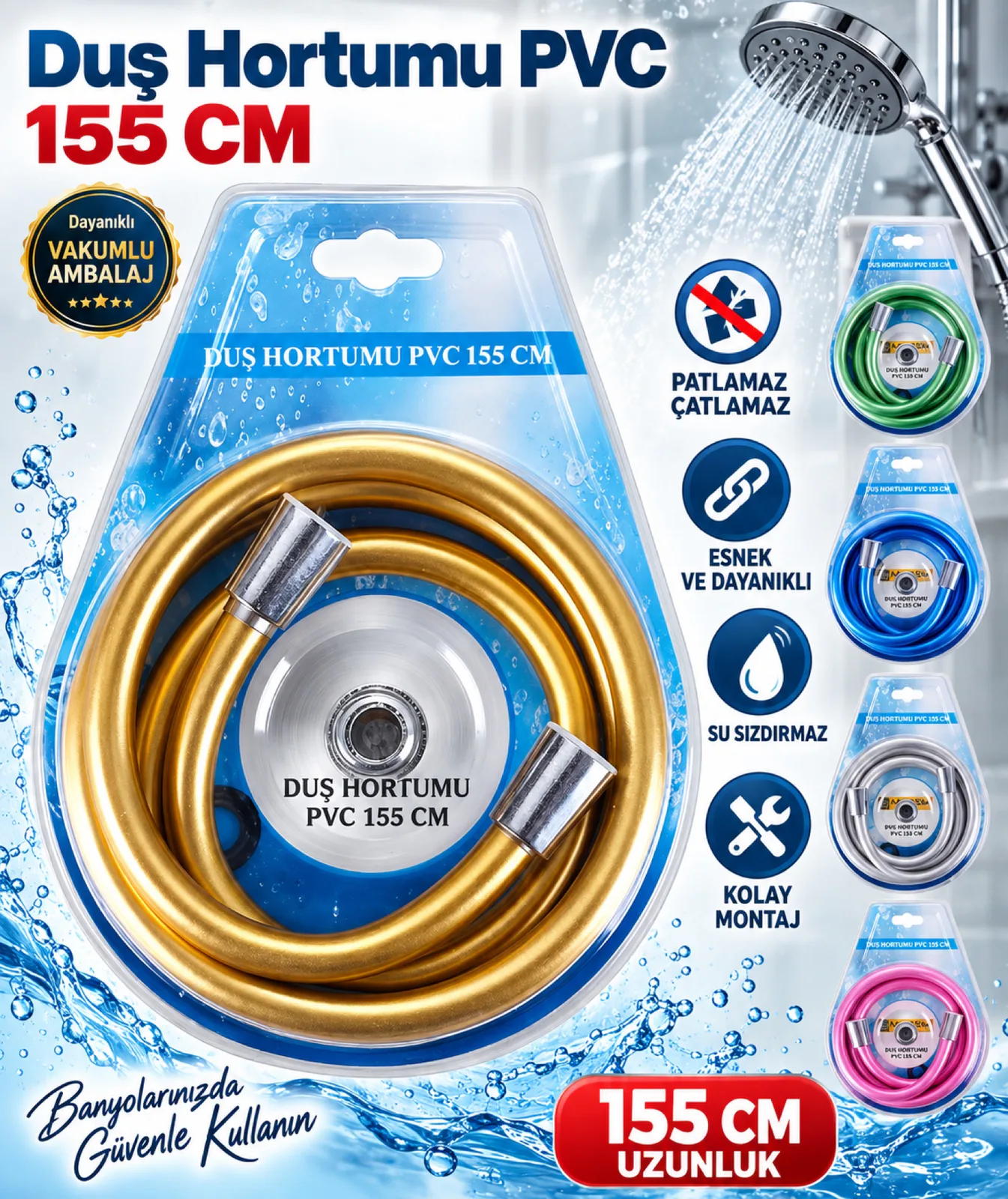 **PATLAMAYAN DUŞ HORTUM PVC 155 CM (10)