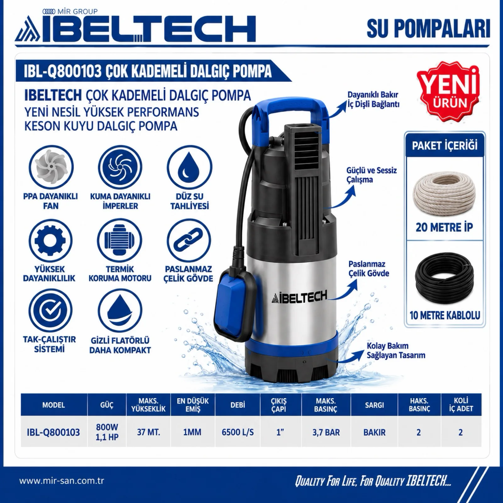 İBELTECH PASLANMAZ YÜKSEK İRTİFA SU POMPASI