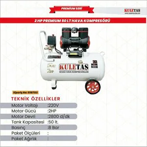 KULETAŞ HAVA KOMPRESÖRÜ SESSİZ YAĞSIZ 50 LT 2 HP